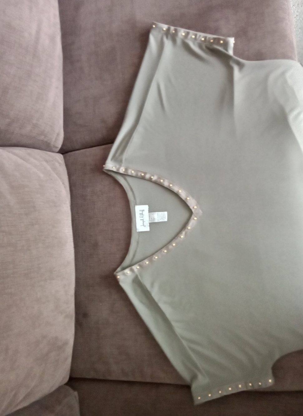 Joseph Ribkoff Olive Green Stud Trim V-Neck Top 16+ - Picture 8 of 8